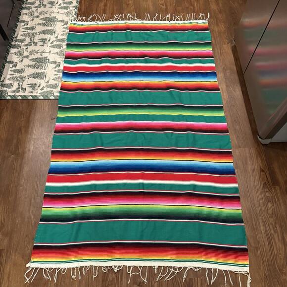 NWOT Vintage Mexican Serape‎ Saltillo Blanket Woven Stripes Southwest Wool 76x47